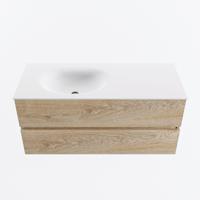 MONDIAZ VICA 110cm badmeubel onderkast Washed Oak 2 lades. Wastafel MOON links zonder kraangat, kleur Talc. - thumbnail