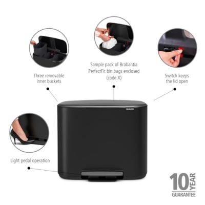 Brabantia Bo Pedaalemmer 3 x 11 L - Zwart