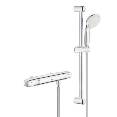 Doucheset Grohe Grohtherm 1000 New Comfortset Opbouw Rond Glans Chroom Hartafstand 12cm Thermostaatkraan Glijstang 60cm Handdouche 2 Standen