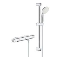 Doucheset Grohe Grohtherm 1000 New Comfortset Opbouw Rond Glans Chroom Hartafstand 12cm Thermostaatkraan Glijstang 60cm Handdouche 2 Standen - thumbnail