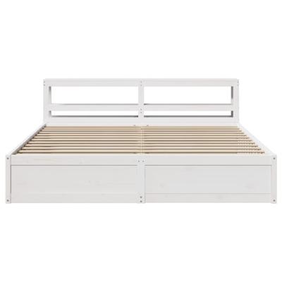 Bedframe met hoofdbord massief grenenhout wit 200x200 cm - thumbnail