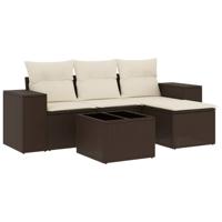 5-delige Loungeset met kussens poly rattan bruin - thumbnail