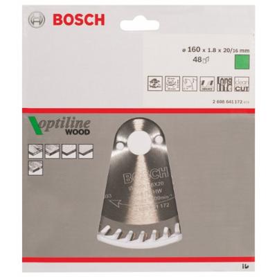 Bosch Accessories Optiline Wood 2608641172 Hardmetaal-cirkelzaagblad 160 x 20 x 1.8 mm Aantal tanden: 48 1 stuk(s)