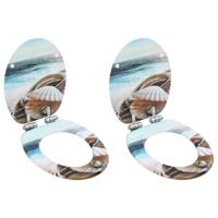 Toiletbrillen 2 st met soft-close deksels MDF mosselontwerp - thumbnail