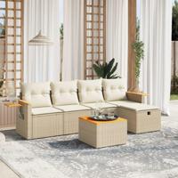 6-delige Loungeset met kussens poly rattan beige - thumbnail