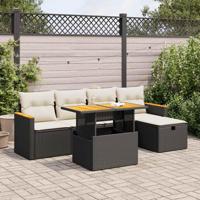 6-delige Loungeset met kussens poly rattan zwart - thumbnail