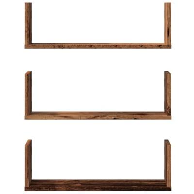 Wandschappen 3 st 58x18x18 cm bewerkt hout oud houtkleurig