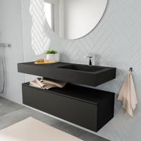 Zaro ALAN vrijhangende wastafel 120cm met wasbak Enkel rechts en onderkast in kleur Zwart mat 1 lade(s) - thumbnail