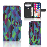 Apple iPhone X | Xs Book Case Abstract Green Blue - thumbnail