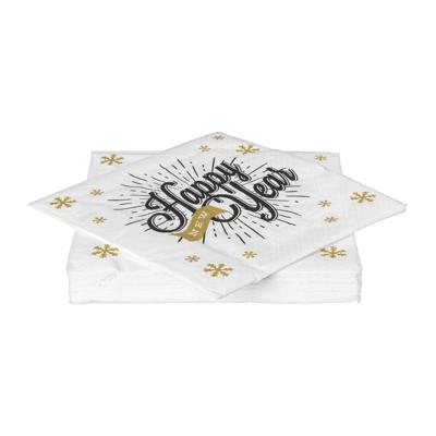 Duni 3-laags tissue servet new year 33x33cm wit, zwart 20 stuks