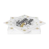 Duni 3-laags tissue servet new year 33x33cm wit, zwart 20 stuks - thumbnail