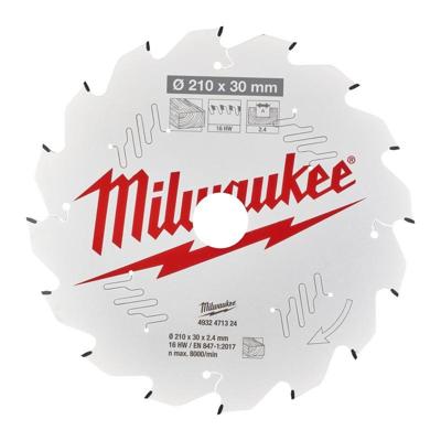 Milwaukee Cirkelzaagblad voor Hout | Ø 210mm Asgat 30mm 16T - 4932471324