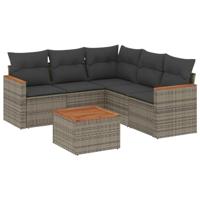6-delige Loungeset met kussens poly rattan grijs - thumbnail
