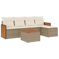 6-delige Loungeset met kussens poly rattan beige - thumbnail
