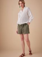 Zwangerschapsshort met paperbag-effet van katoengaas ENVIE DE FRAISE olijf - thumbnail