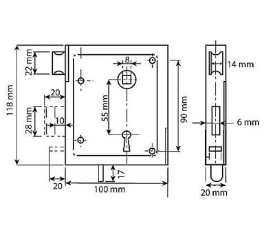 DX - Poortslot 55/65 DS BB met dagschoot en bontebaardsleutel