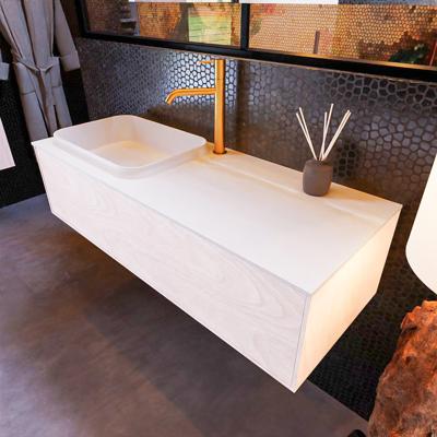 Badkamermeubelset Mondiaz Erin 120 cm met 1 Lade met RIDGE Wastafel Links Talc met 1 kraangat Greeploos Mat Underlayment