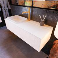 Badkamermeubelset Mondiaz Erin 120 cm met 1 Lade met RIDGE Wastafel Links Talc met 1 kraangat Greeploos Mat Underlayment - thumbnail