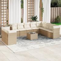 10-delige Loungeset met kussens poly rattan beige - thumbnail