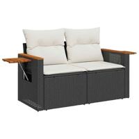 7-delige Loungeset met kussens poly rattan zwart - thumbnail
