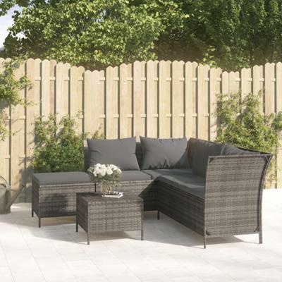 4-delige Loungeset met kussens poly rattan grijs 4-delige Loungeset met kussens poly rattan grijs