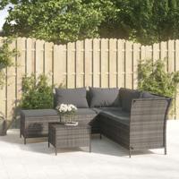 4-delige Loungeset met kussens poly rattan grijs - thumbnail