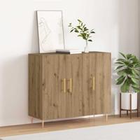 Dressoir artisanaal eikenkleurig 90 x 34 x 80 cm Bewerkt hout - thumbnail
