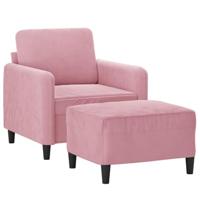 Fauteuil met voetenbank 60 cm fluweel roze - thumbnail