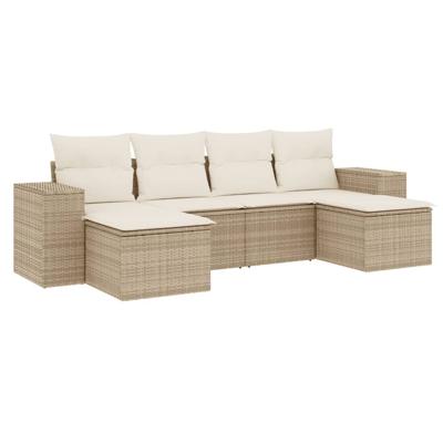 6-delige Loungeset met kussens poly rattan beige