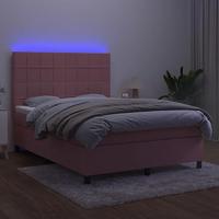 Boxspring met matras en LED fluweel roze 140x200 cm - thumbnail