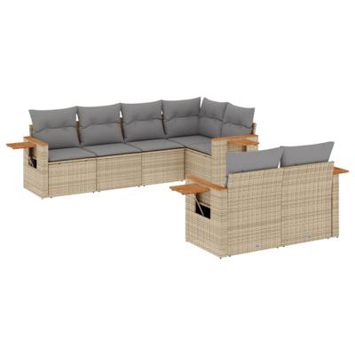 7-delige Loungeset met kussens poly rattan beige - thumbnail