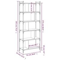 Boekenkast 6-laags 76x32x192 cm bewerkt hout grijs sonoma - thumbnail