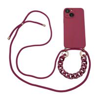Høyde - iPhone 13 Mini - Telefoonhoes met koord + Kralenketting - Rood - thumbnail