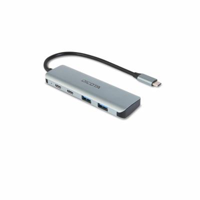 Dicota Zubehör PC USB-C (USB 3.2 Gen 2) multiport hub 4 poorten Met aluminium behuizing, Met USB-C stekker Zilver Dicota Zubehör PC USB-C (USB 3.2 Gen 2) multiport hub 4 poorten Met aluminium behuizing, Met USB-C stekker Zilver