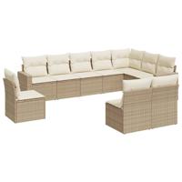 10-delige Loungeset met kussens poly rattan beige - thumbnail