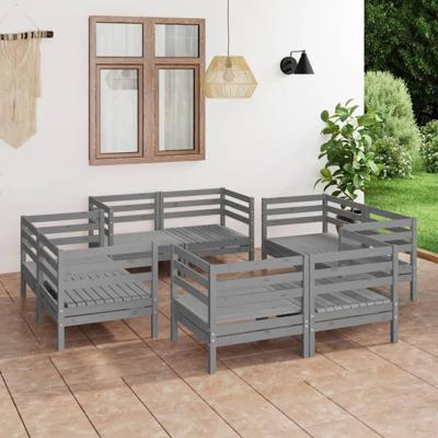 8-delige Loungeset massief grenenhout grijs