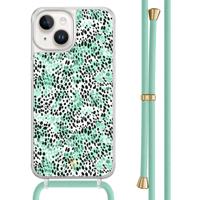 iPhone 14 hoesje met mint koord - Luipaard mint - thumbnail