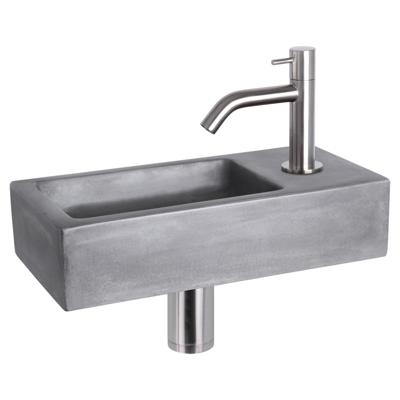 Differnz Ravo fonteinset - 38.5x18.5x9cm - Rechthoek - 1 kraangat - Gebogen matte chromen kraan - beton donkergrijs 38.400.98