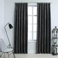 VidaXL Gordijnen verduisterend 2 st met haken 140x225 cm fluweel antraciet - thumbnail