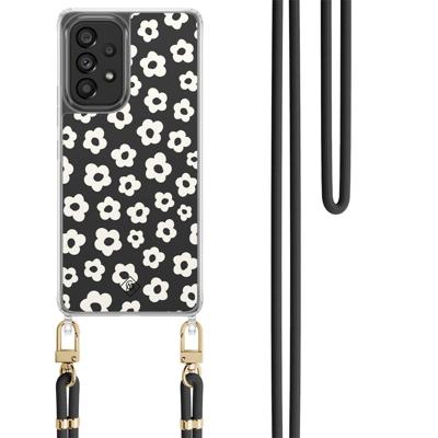 Samsung Galaxy A53 hoesje met zwart koord - Retro bloempjes Samsung Galaxy A53 hoesje met zwart koord - Retro bloempjes