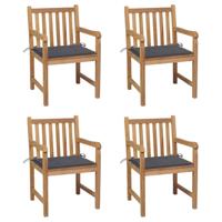 Tuinstoelen 4 st met antracietkleurige kussens massief teakhout - thumbnail