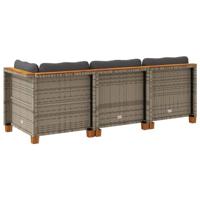 Tuinbank 3-zits met kussens poly rattan grijs - thumbnail