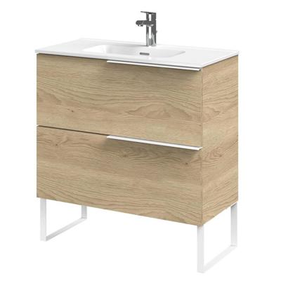 Tiger Pocket Meubelset 80 cm met 2 lades Naturel eik incl Calpe wastafel en loop-poten Hoogglans wit - 800303