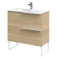 Tiger Pocket Meubelset 80 cm met 2 lades Naturel eik incl Calpe wastafel en loop-poten Hoogglans wit - 800303 - thumbnail