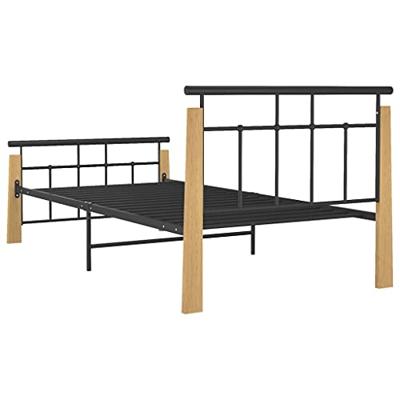 Bedframe metaal en massief eikenhout 100x200 cm