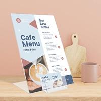 Kaarthouder Europel L-standaard A4 staand acryl met visitekaartbakje - thumbnail