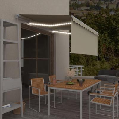 VidaXL Luifel handmatig uittrekbaar rolgordijn en led 3,5x2,5 m crème VidaXL Luifel handmatig uittrekbaar rolgordijn en led 3,5x2,5 m crème