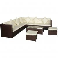 8-delige Loungeset met kussens poly rattan bruin - thumbnail