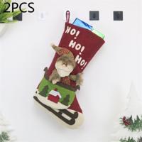 2 stuks CX20228 Santa Claus patroon kerst sok Gift Bag kerstboom hanger decoratie - thumbnail