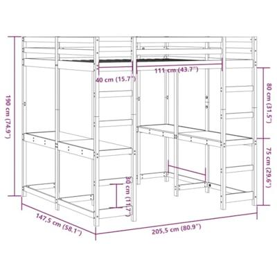 Hoogslaper met bureau en ladder massief grenenhout 140x200 cm